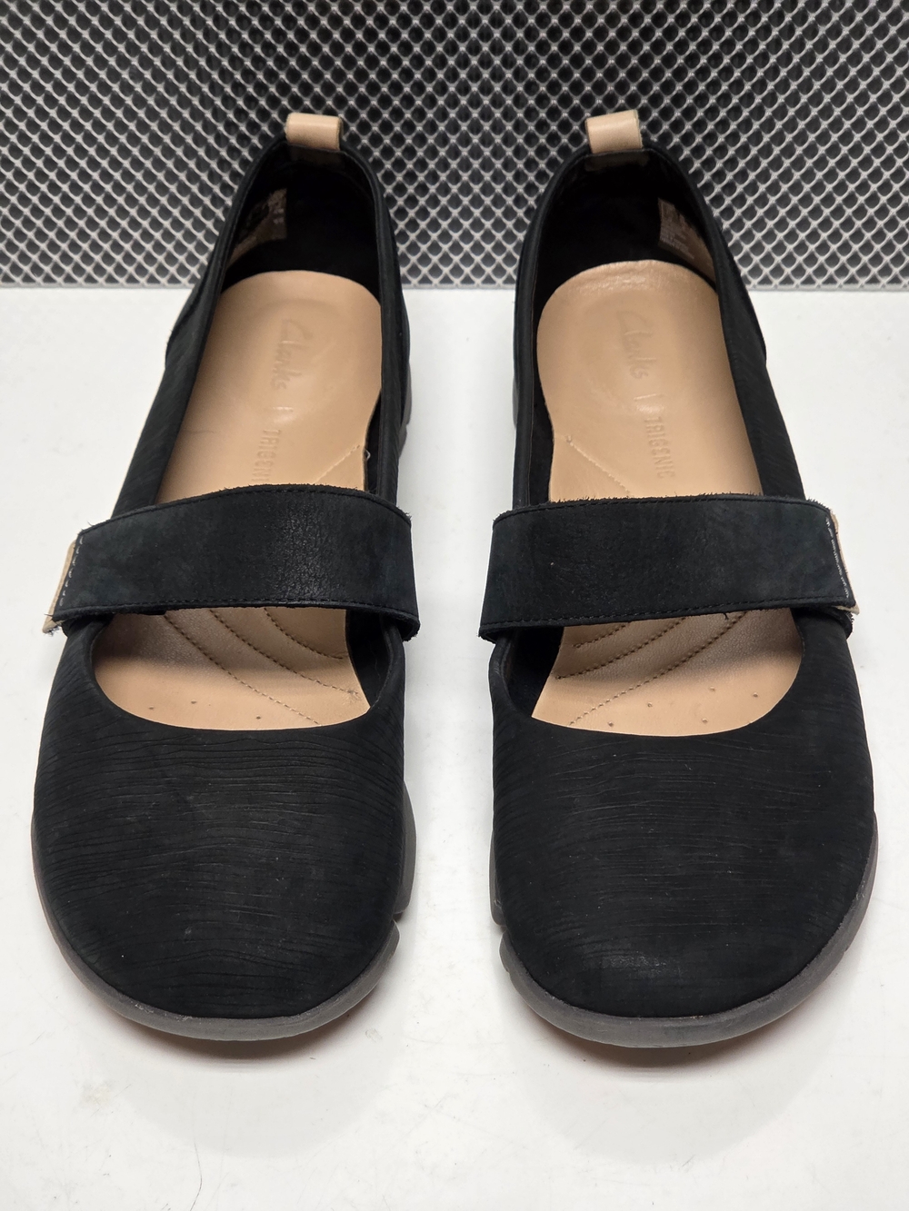 Clarks Tri Carrie Mary Jane Flat Trigenic Black Nubuck Leather Comfy Sz 10